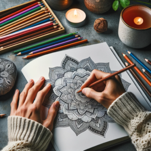 Adult coloring book pages promoting mindfulness and relaxation